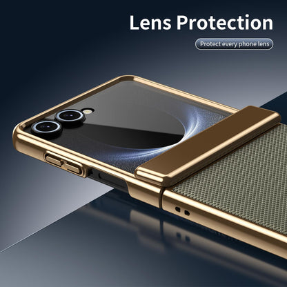 For Galaxy Z Flip8 5G Electroplated PC Fold Shockproof Vegan Leather Phone Case - Olive Green - EDA010120003F