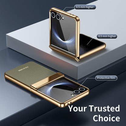 For Galaxy Z Flip8 5G Electroplated PC Fold Shockproof Vegan Leather Phone Case - Olive Green - EDA010120003F