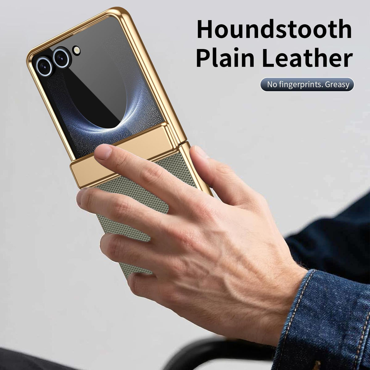 For Galaxy Z Flip8 5G Electroplated PC Fold Shockproof Vegan Leather Phone Case - Olive Green - EDA010120003F