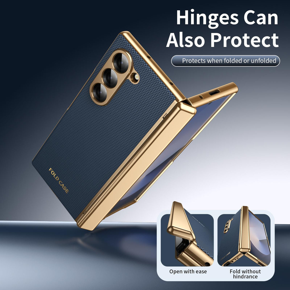 For Galaxy Z Fold6 Electroplated PC Fold Shockproof Vegan Leather Phone Case - Blue - EDA010120007A