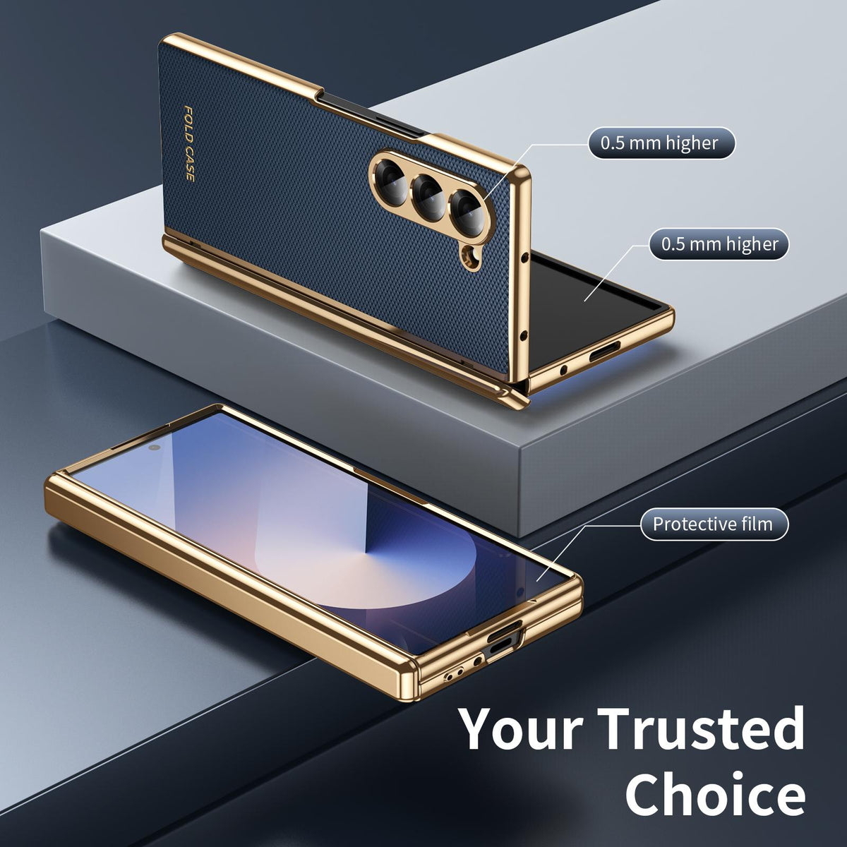For Galaxy Z Fold6 Electroplated PC Fold Shockproof Vegan Leather Phone Case - Blue - EDA010120007A
