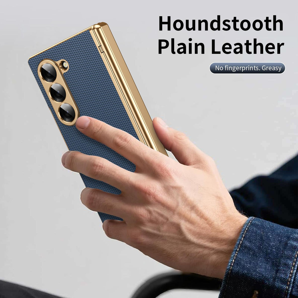 For Galaxy Z Fold6 Electroplated PC Fold Shockproof Vegan Leather Phone Case - Blue - EDA010120007A