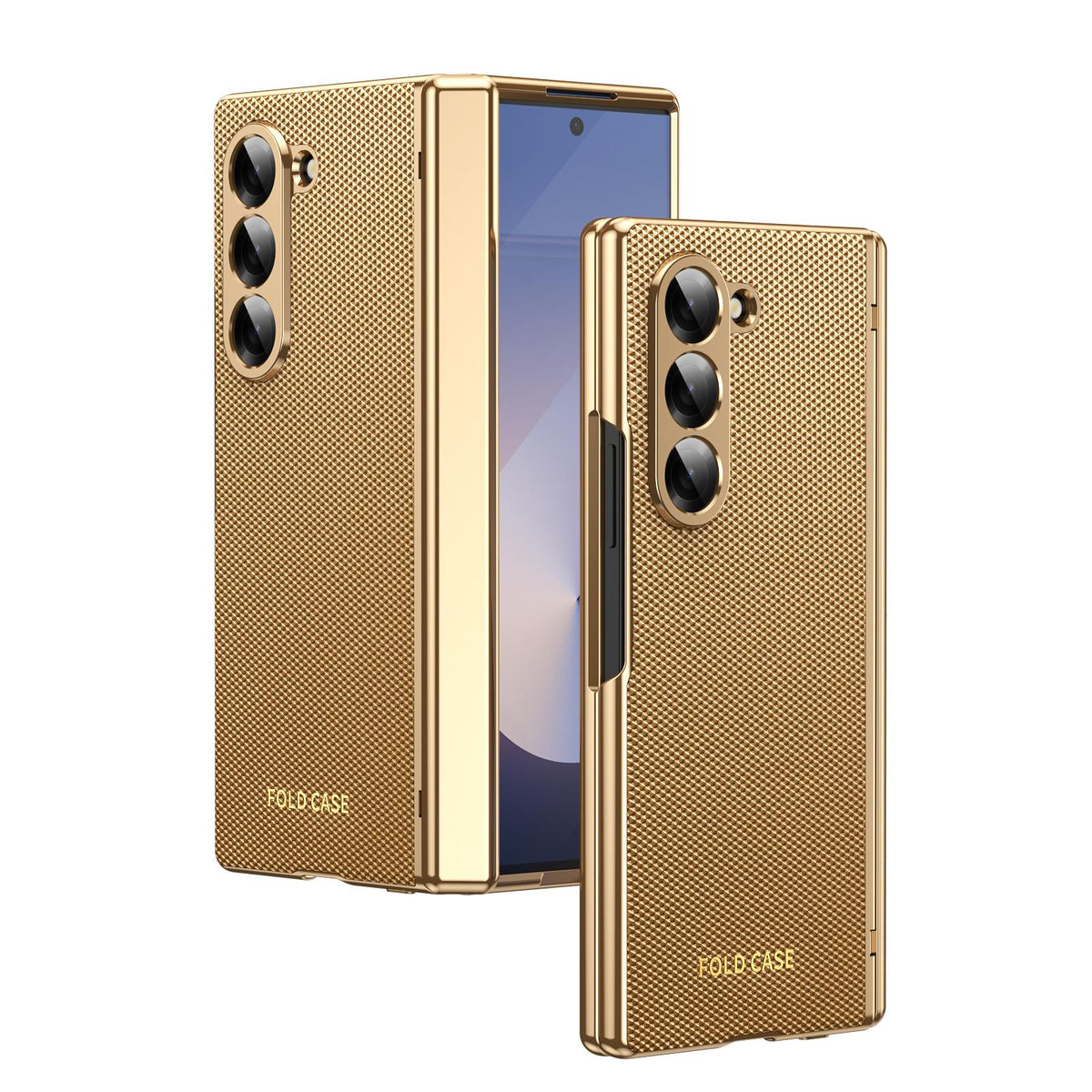 For Galaxy Z Fold6 Electroplated PC Fold Shockproof Vegan Leather Phone Case - Gold - EDA010120007B
