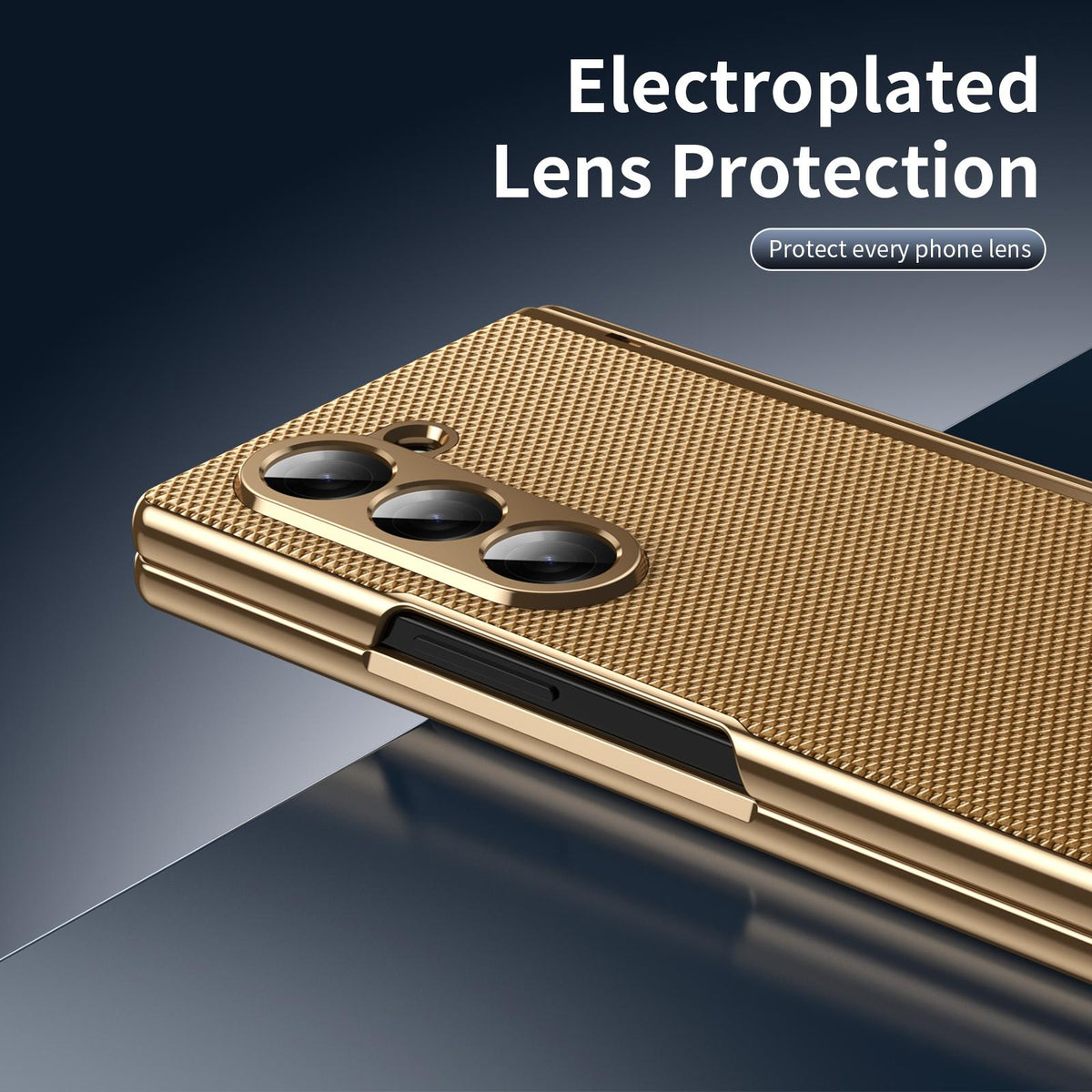 For Galaxy Z Fold6 Electroplated PC Fold Shockproof Vegan Leather Phone Case - Gold - EDA010120007B