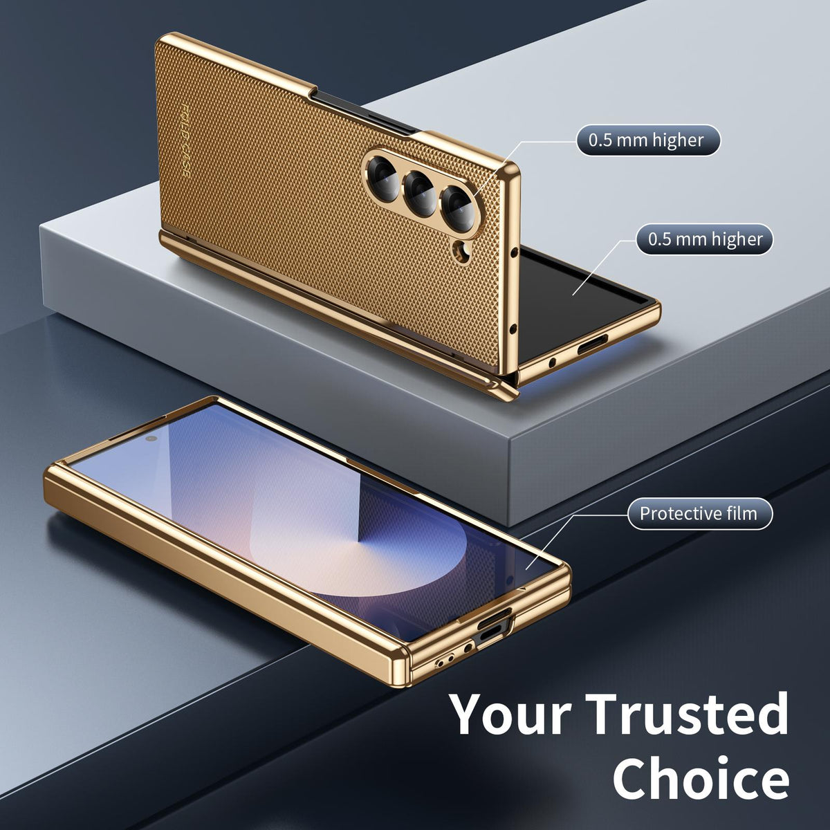 For Galaxy Z Fold6 Electroplated PC Fold Shockproof Vegan Leather Phone Case - Gold - EDA010120007B