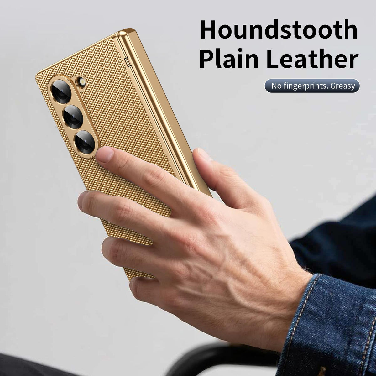For Galaxy Z Fold6 Electroplated PC Fold Shockproof Vegan Leather Phone Case - Gold - EDA010120007B