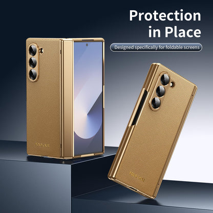 For Galaxy Z Fold6 Electroplated PC Fold Shockproof Vegan Leather Phone Case - Gold - EDA010120007B