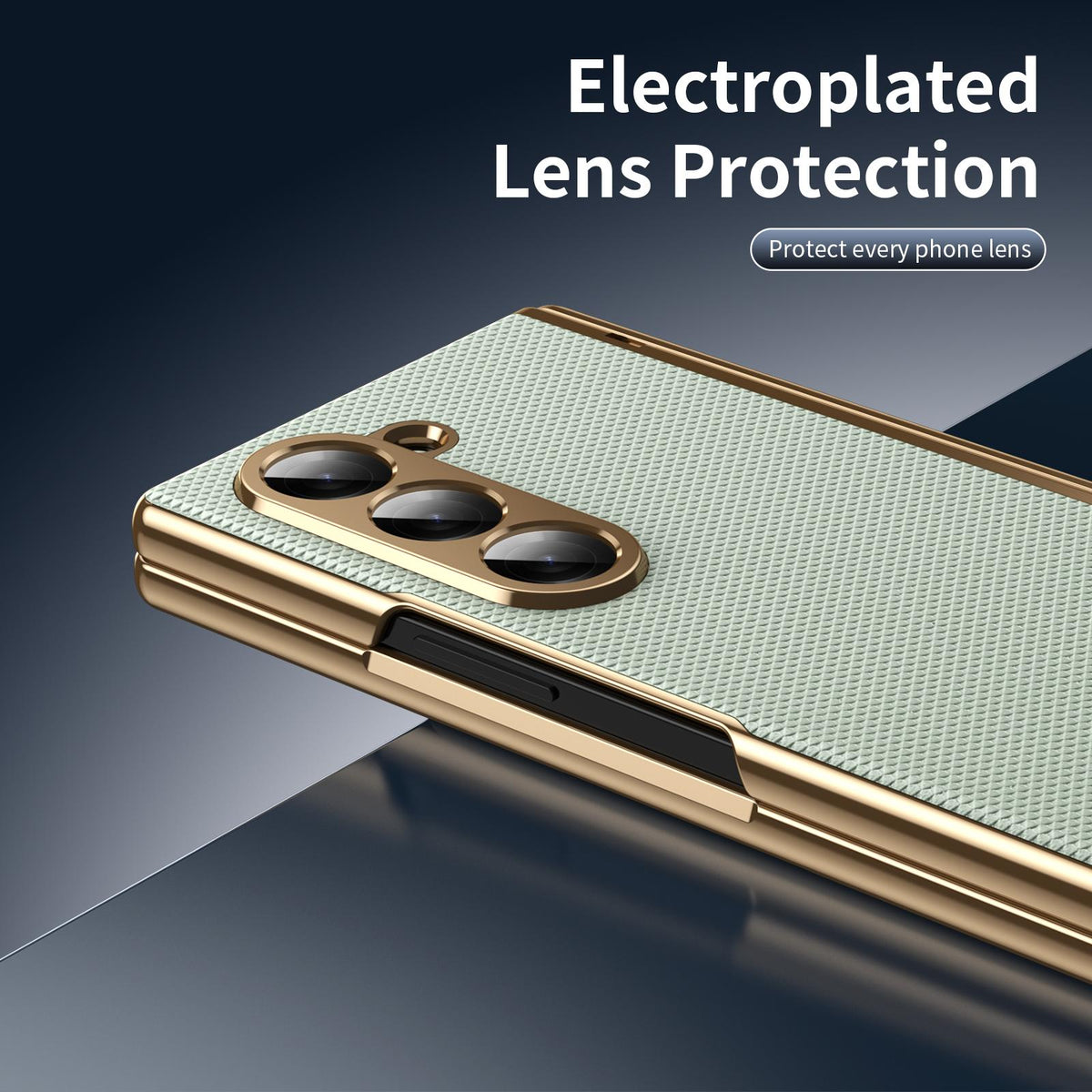 For Galaxy Z Fold6 Electroplated PC Fold Shockproof Vegan Leather Phone Case - Cyan - EDA010120007C