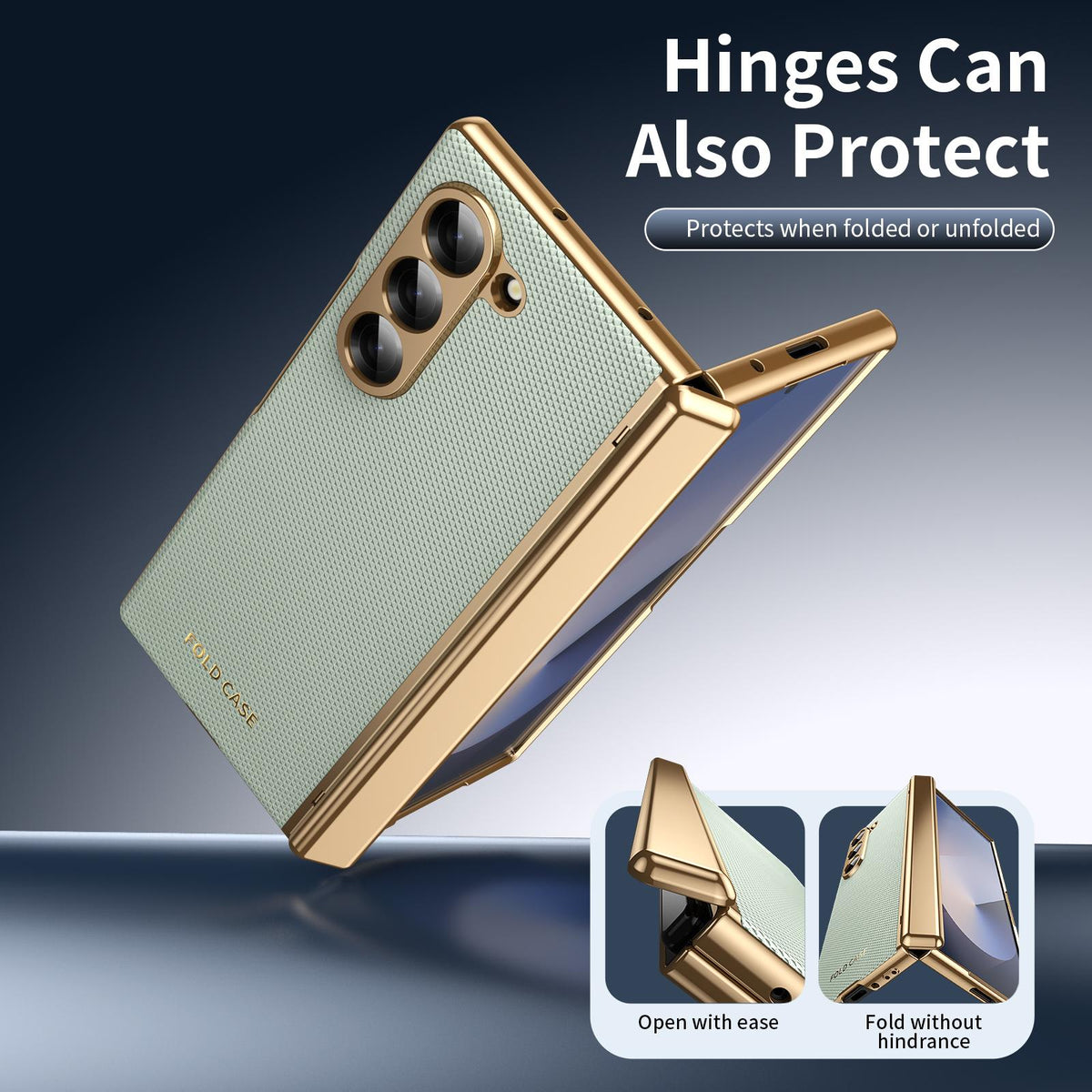 For Galaxy Z Fold6 Electroplated PC Fold Shockproof Vegan Leather Phone Case - Cyan - EDA010120007C