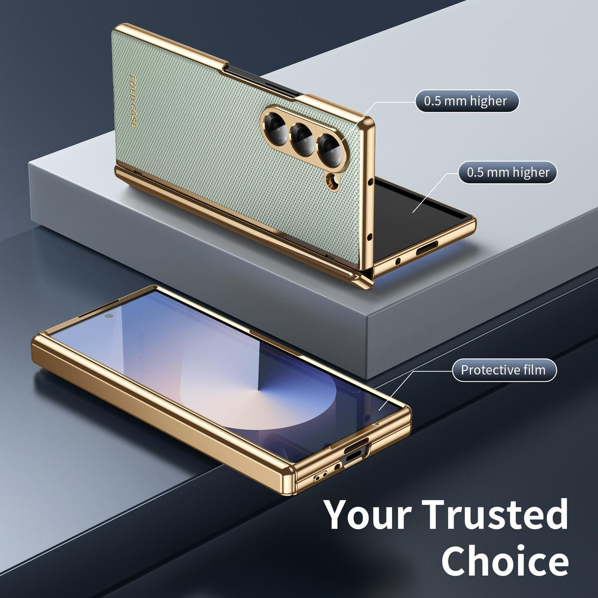 For Galaxy Z Fold6 Electroplated PC Fold Shockproof Vegan Leather Phone Case - Cyan - EDA010120007C