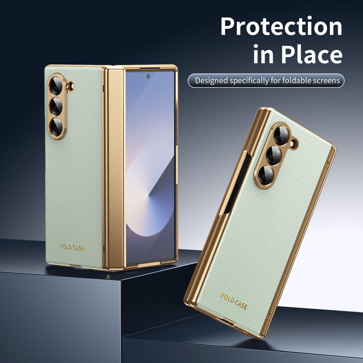 For Galaxy Z Fold6 Electroplated PC Fold Shockproof Vegan Leather Phone Case - Cyan - EDA010120007C