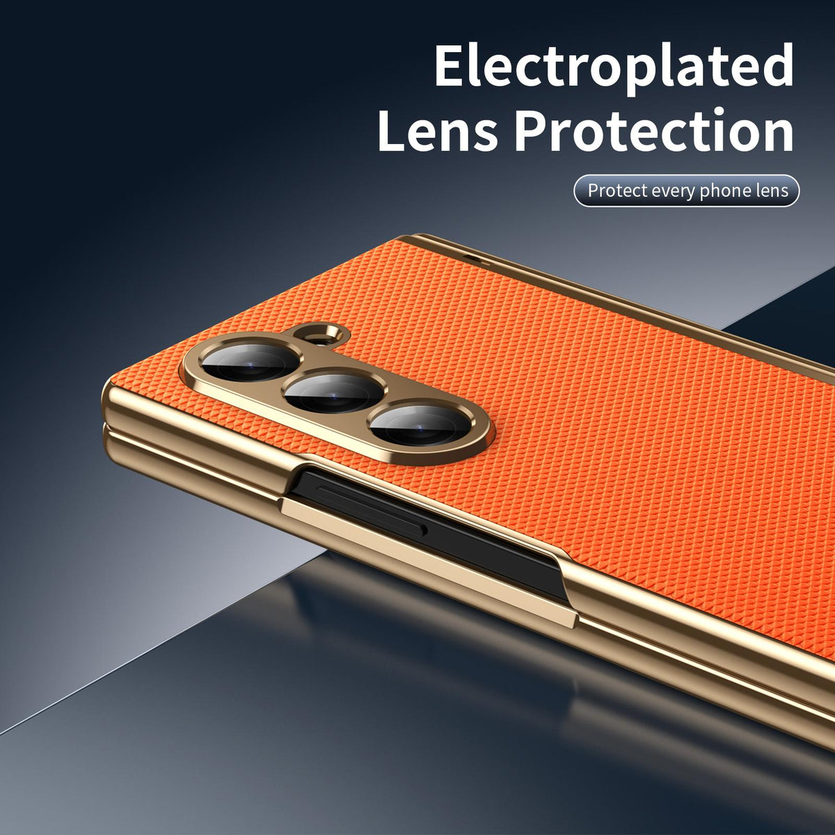 For Galaxy Z Fold6 Electroplated PC Fold Shockproof Vegan Leather Phone Case - Orange - EDA010120007D