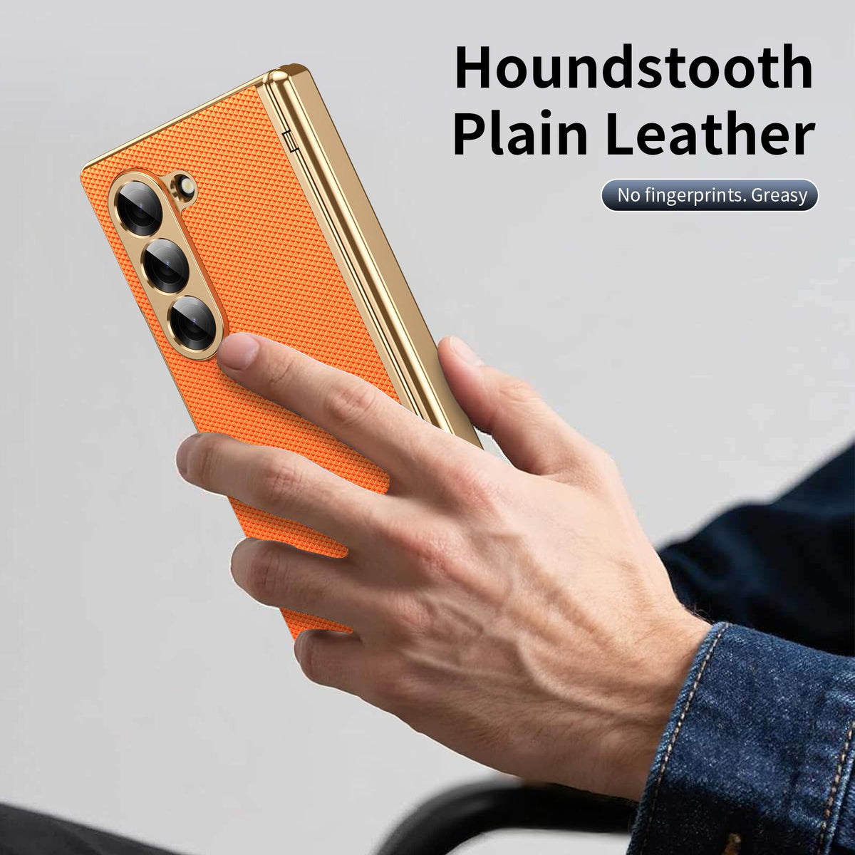 For Galaxy Z Fold6 Electroplated PC Fold Shockproof Vegan Leather Phone Case - Orange - EDA010120007D