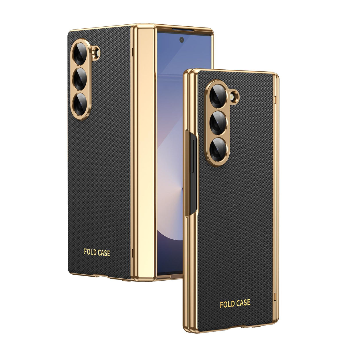 For Galaxy Z Fold6 Electroplated PC Fold Shockproof Vegan Leather Phone Case - Black - EDA010120007E