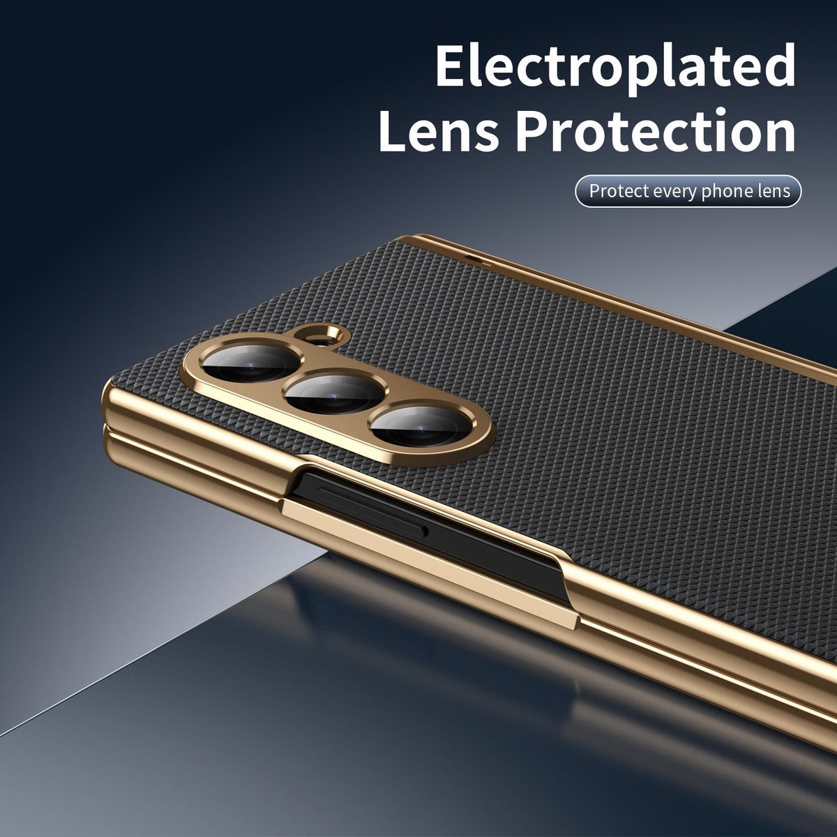 For Galaxy Z Fold6 Electroplated PC Fold Shockproof Vegan Leather Phone Case - Black - EDA010120007E