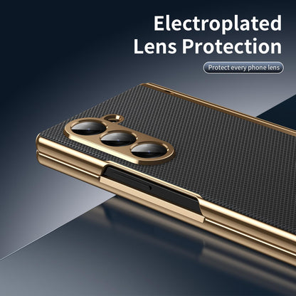 For Galaxy Z Fold6 Electroplated PC Fold Shockproof Vegan Leather Phone Case - Black - EDA010120007E