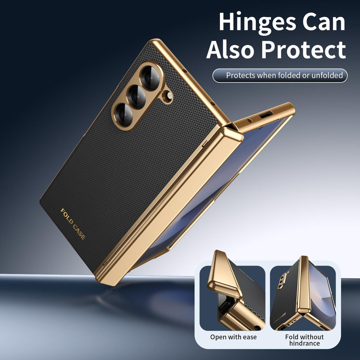 For Galaxy Z Fold6 Electroplated PC Fold Shockproof Vegan Leather Phone Case - Black - EDA010120007E