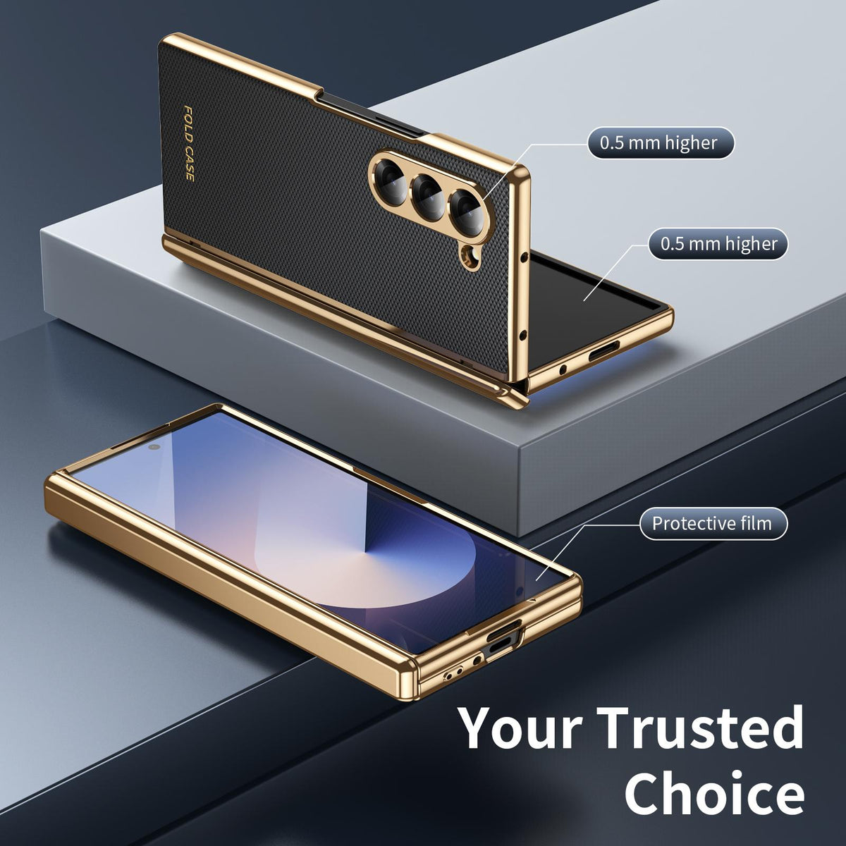 For Galaxy Z Fold6 Electroplated PC Fold Shockproof Vegan Leather Phone Case - Black - EDA010120007E