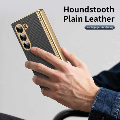 For Galaxy Z Fold6 Electroplated PC Fold Shockproof Vegan Leather Phone Case - Black - EDA010120007E
