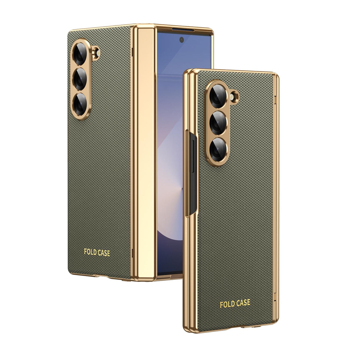 For Galaxy Z Fold6 Electroplated PC Fold Shockproof Vegan Leather Phone Case - Olive Green - EDA010120007F