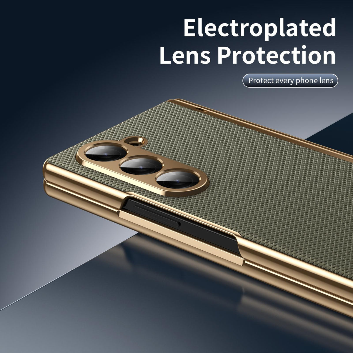 For Galaxy Z Fold6 Electroplated PC Fold Shockproof Vegan Leather Phone Case - Olive Green - EDA010120007F