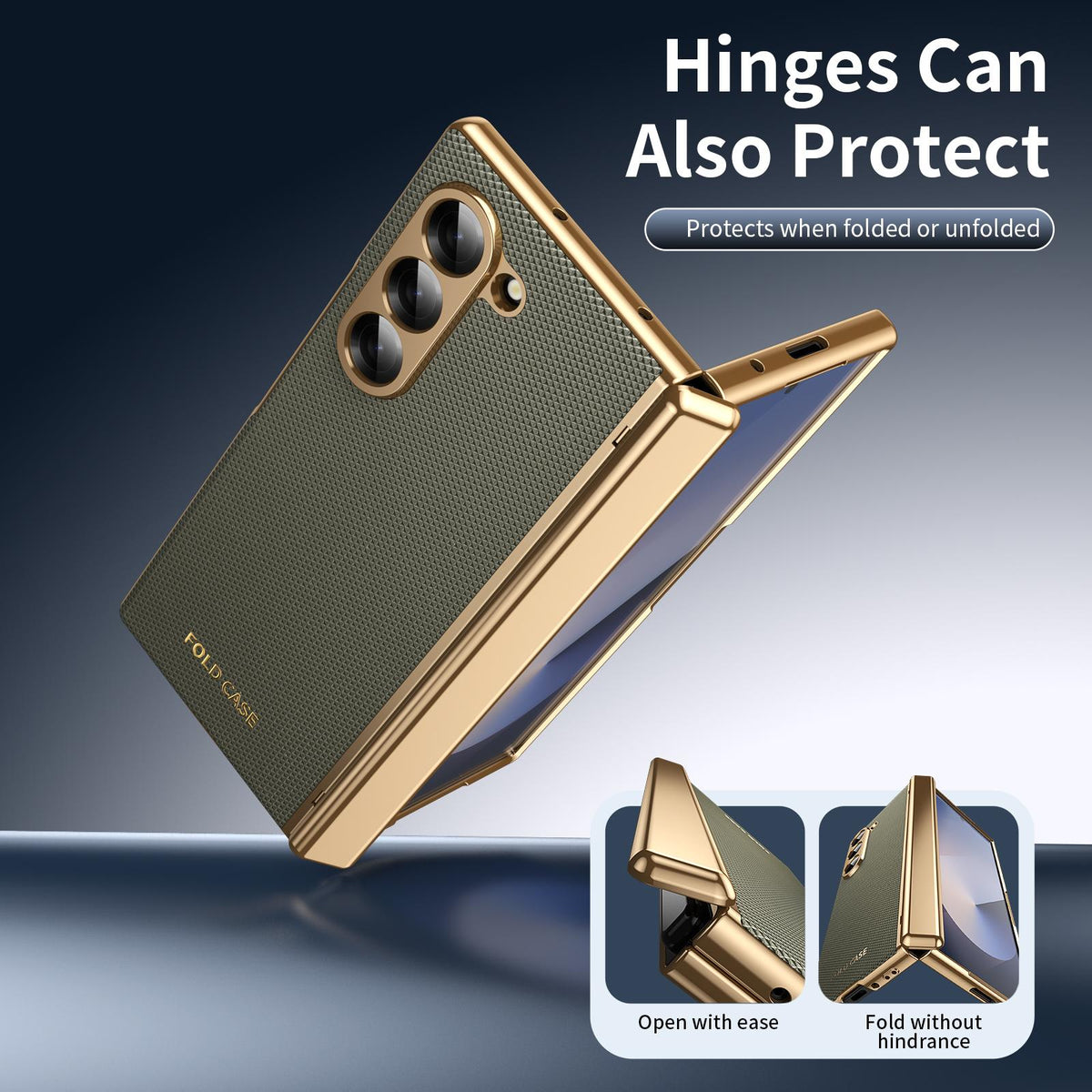 For Galaxy Z Fold6 Electroplated PC Fold Shockproof Vegan Leather Phone Case - Olive Green - EDA010120007F