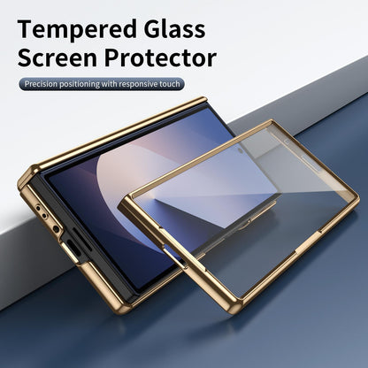 For Galaxy Z Fold6 Electroplated PC Fold Shockproof Vegan Leather Phone Case - Olive Green - EDA010120007F