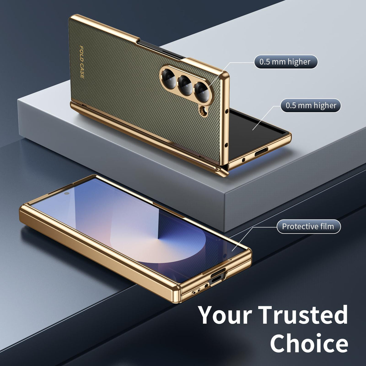 For Galaxy Z Fold6 Electroplated PC Fold Shockproof Vegan Leather Phone Case - Olive Green - EDA010120007F
