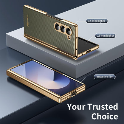 For Galaxy Z Fold6 Electroplated PC Fold Shockproof Vegan Leather Phone Case - Olive Green - EDA010120007F