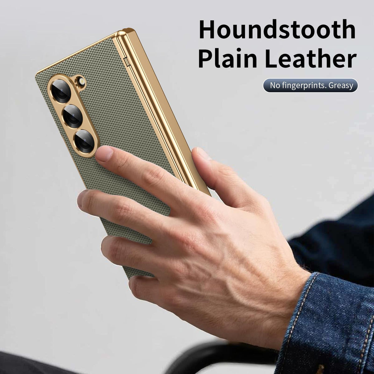 For Galaxy Z Fold6 Electroplated PC Fold Shockproof Vegan Leather Phone Case - Olive Green - EDA010120007F