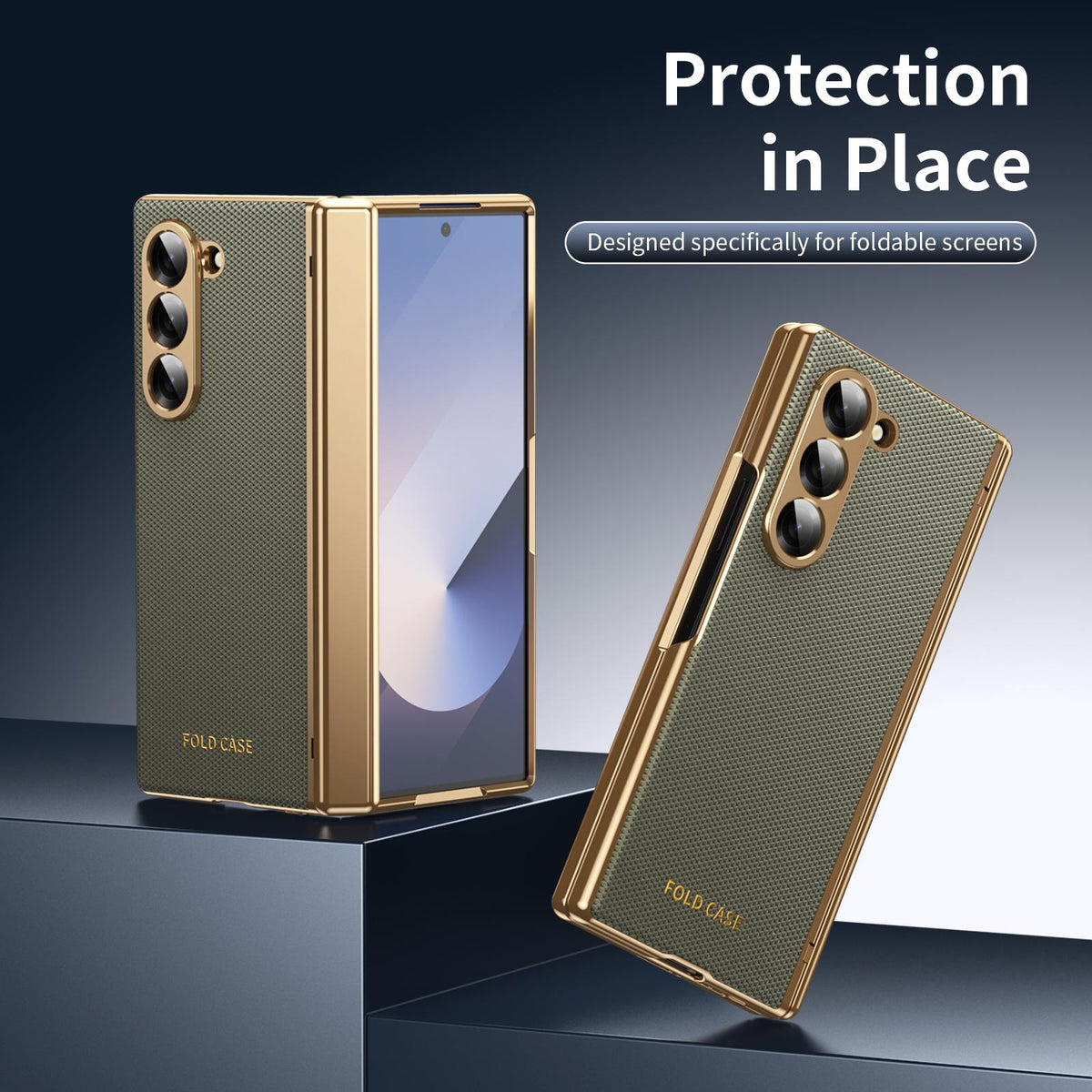 For Galaxy Z Fold6 Electroplated PC Fold Shockproof Vegan Leather Phone Case - Olive Green - EDA010120007F