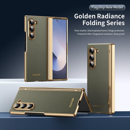 For Galaxy Z Fold6 Electroplated PC Fold Shockproof Vegan Leather Phone Case - Olive Green - EDA010120007F