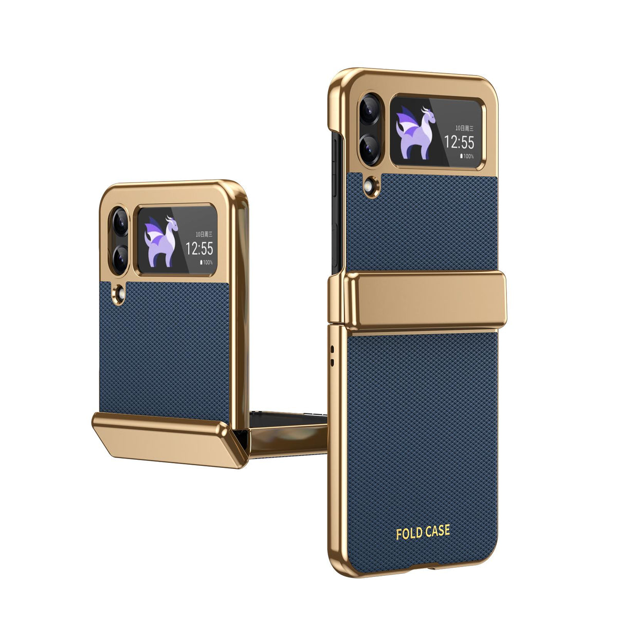 For Galaxy Z Flip3 5G Electroplated PC Fold Shockproof Vegan Leather Phone Case - Blue - EDA010120012A