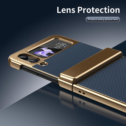 For Galaxy Z Flip3 5G Electroplated PC Fold Shockproof Vegan Leather Phone Case - Blue - EDA010120012A