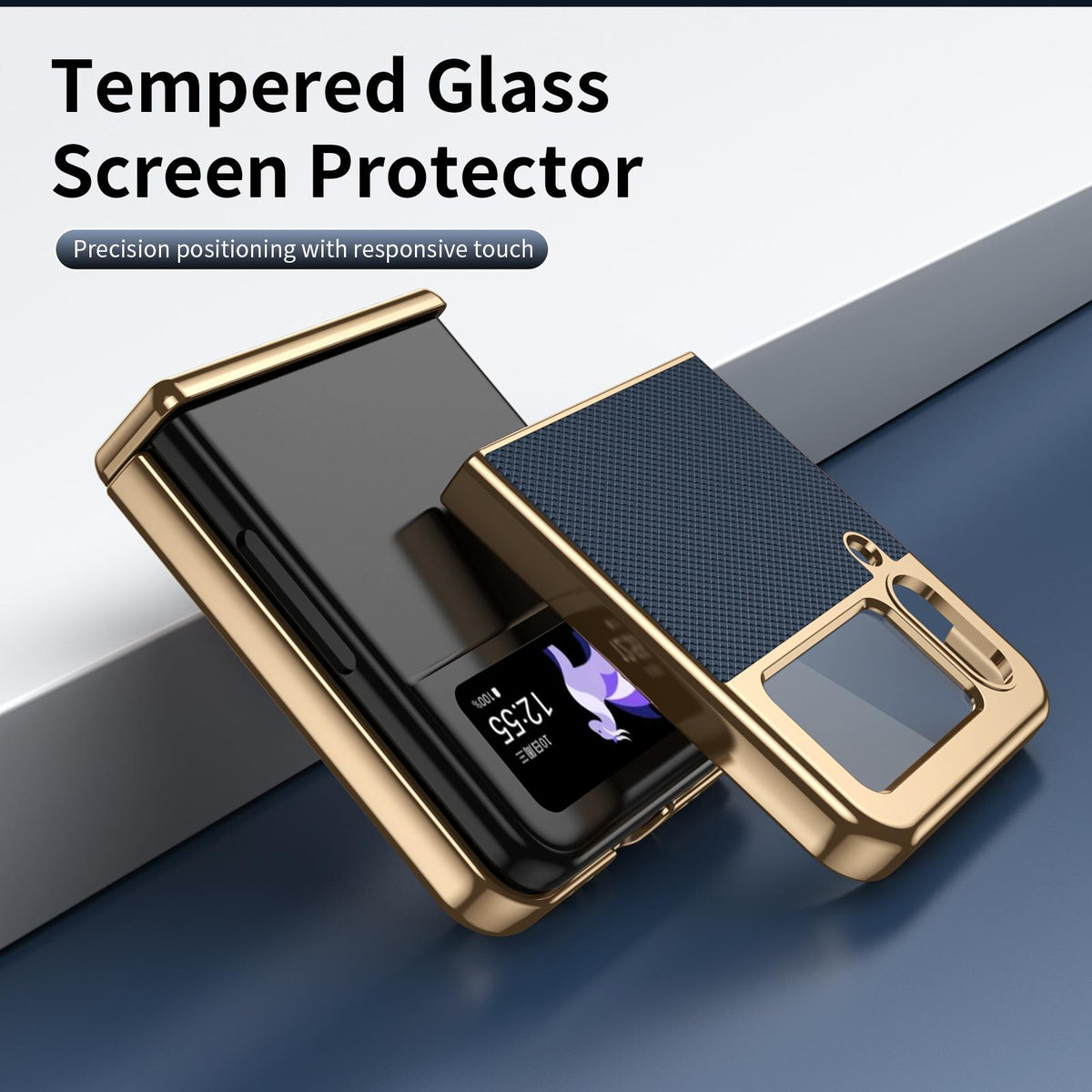 For Galaxy Z Flip3 5G Electroplated PC Fold Shockproof Vegan Leather Phone Case - Blue - EDA010120012A