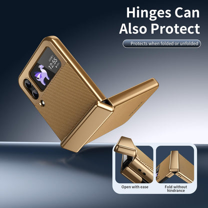 For Galaxy Z Flip3 5G Electroplated PC Fold Shockproof Vegan Leather Phone Case - Gold - EDA010120012B