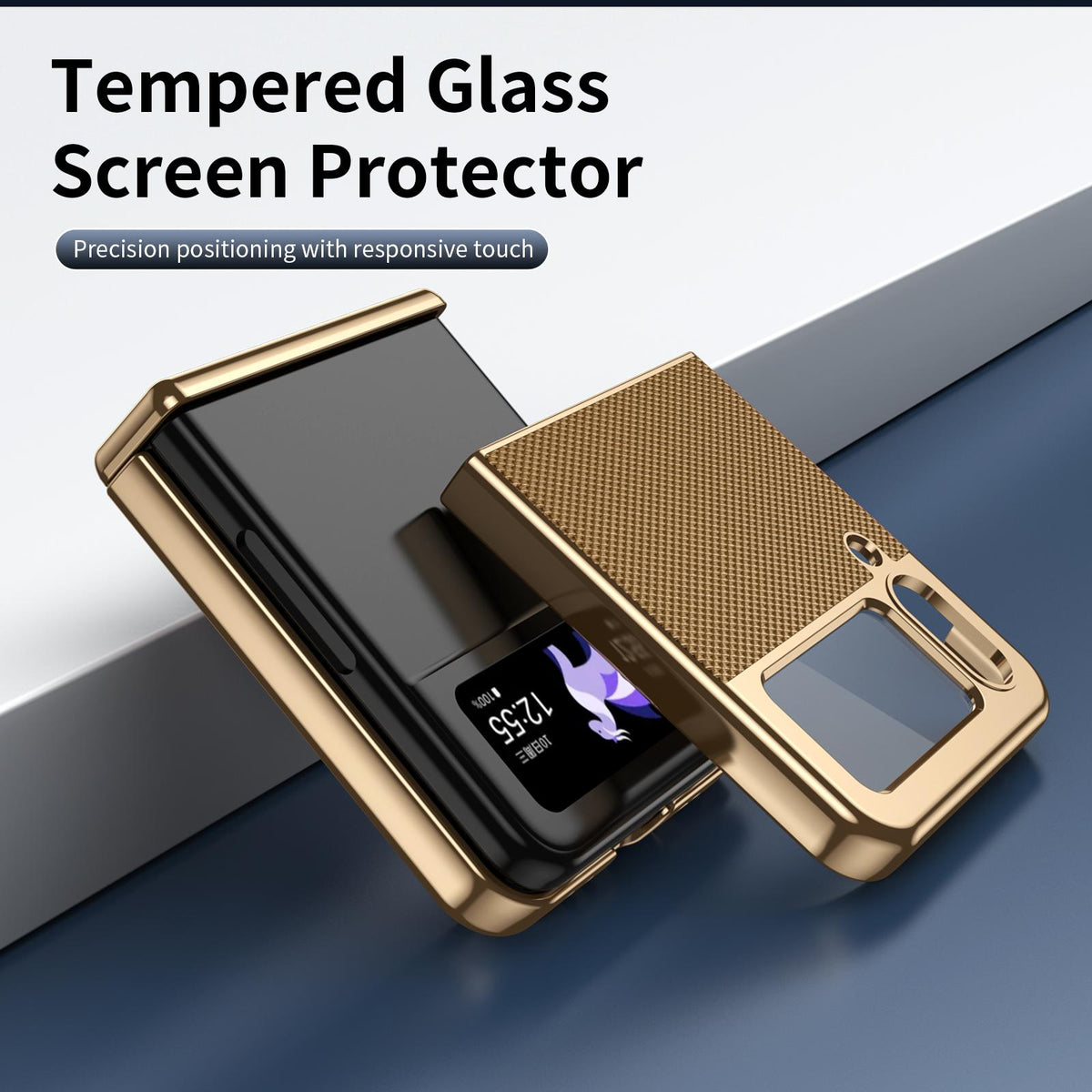 For Galaxy Z Flip3 5G Electroplated PC Fold Shockproof Vegan Leather Phone Case - Gold - EDA010120012B