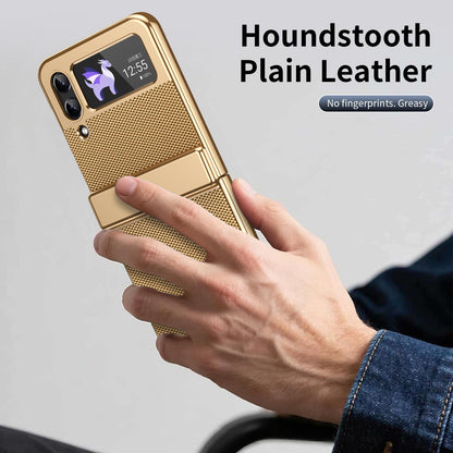 For Galaxy Z Flip3 5G Electroplated PC Fold Shockproof Vegan Leather Phone Case - Gold - EDA010120012B