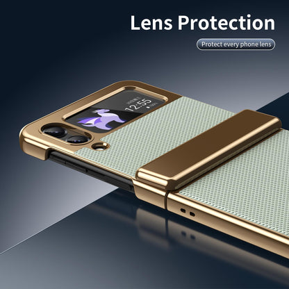 For Galaxy Z Flip3 5G Electroplated PC Fold Shockproof Vegan Leather Phone Case - Cyan - EDA010120012C