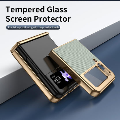 For Galaxy Z Flip3 5G Electroplated PC Fold Shockproof Vegan Leather Phone Case - Cyan - EDA010120012C