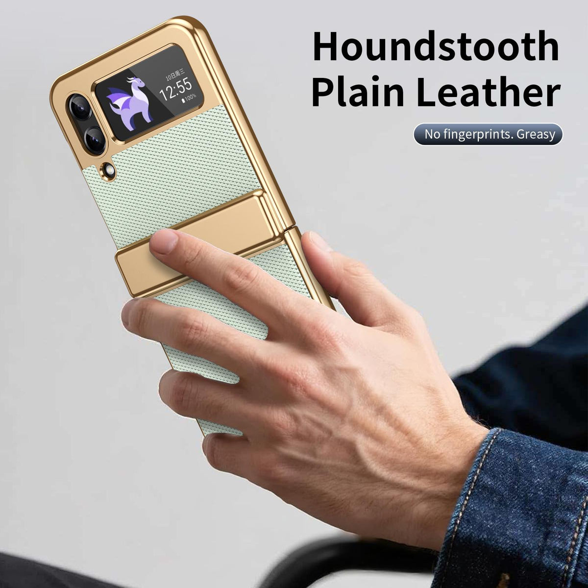 For Galaxy Z Flip3 5G Electroplated PC Fold Shockproof Vegan Leather Phone Case - Cyan - EDA010120012C