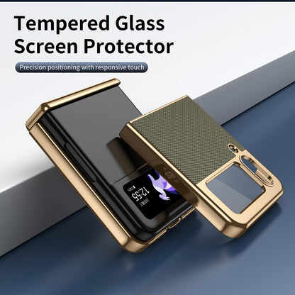 For Galaxy Z Flip3 5G Electroplated PC Fold Shockproof Vegan Leather Phone Case - Olive Green - EDA010120012F