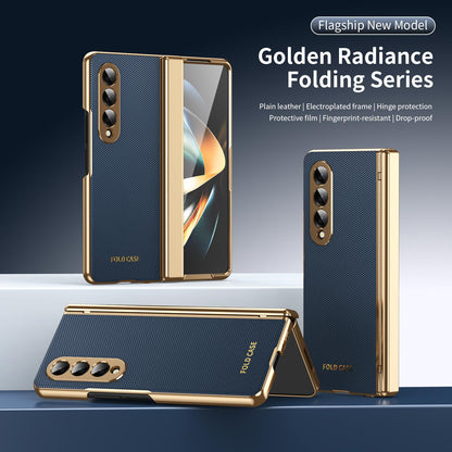 For Galaxy Z Fold3 5G Electroplated PC Fold Shockproof Vegan Leather Phone Case - Blue - EDA010120013A