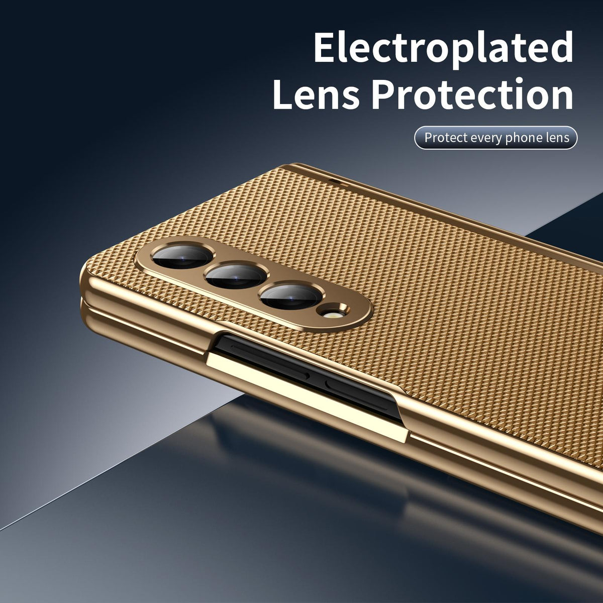For Galaxy Z Fold3 5G Electroplated PC Fold Shockproof Vegan Leather Phone Case - Gold - EDA010120013B
