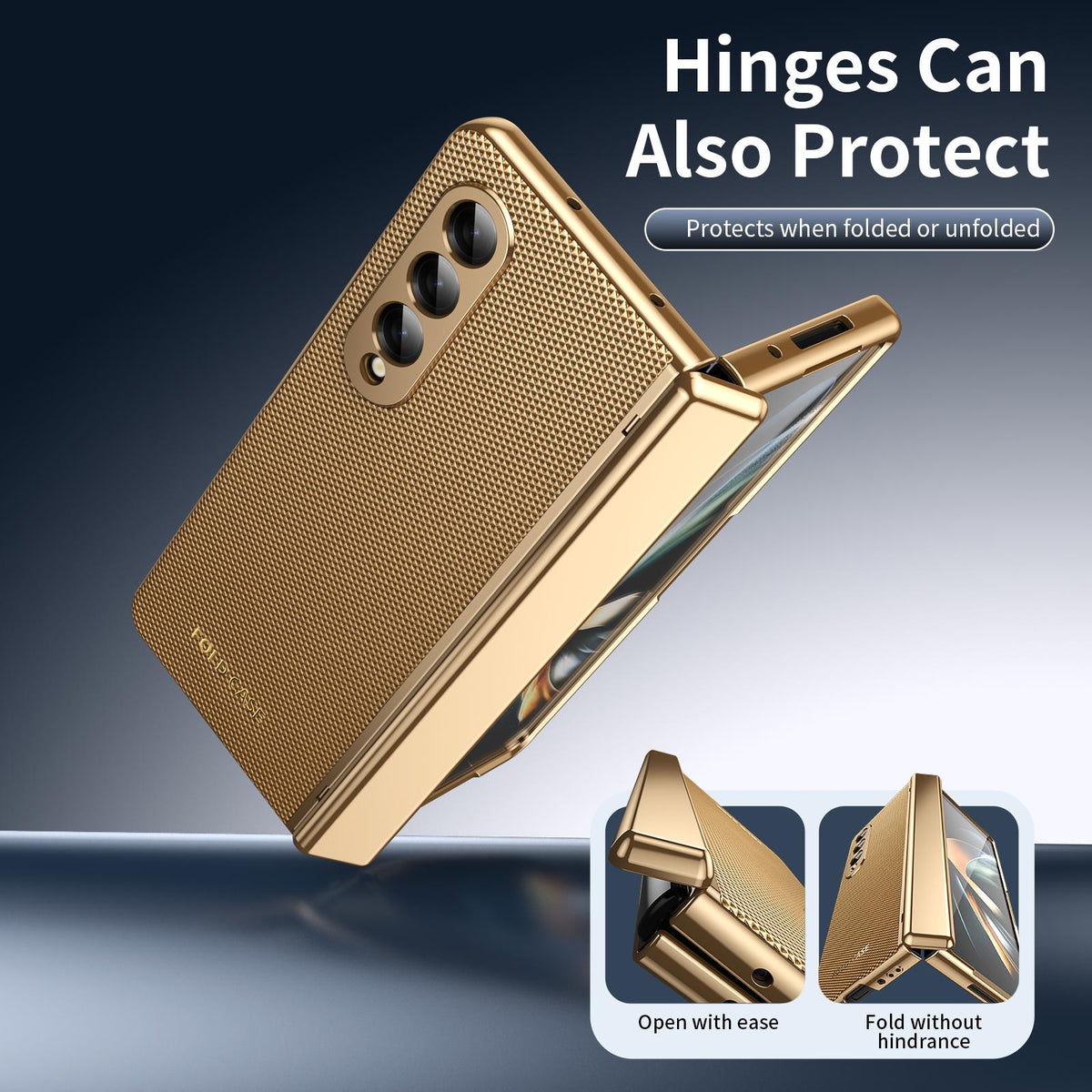 For Galaxy Z Fold3 5G Electroplated PC Fold Shockproof Vegan Leather Phone Case - Gold - EDA010120013B