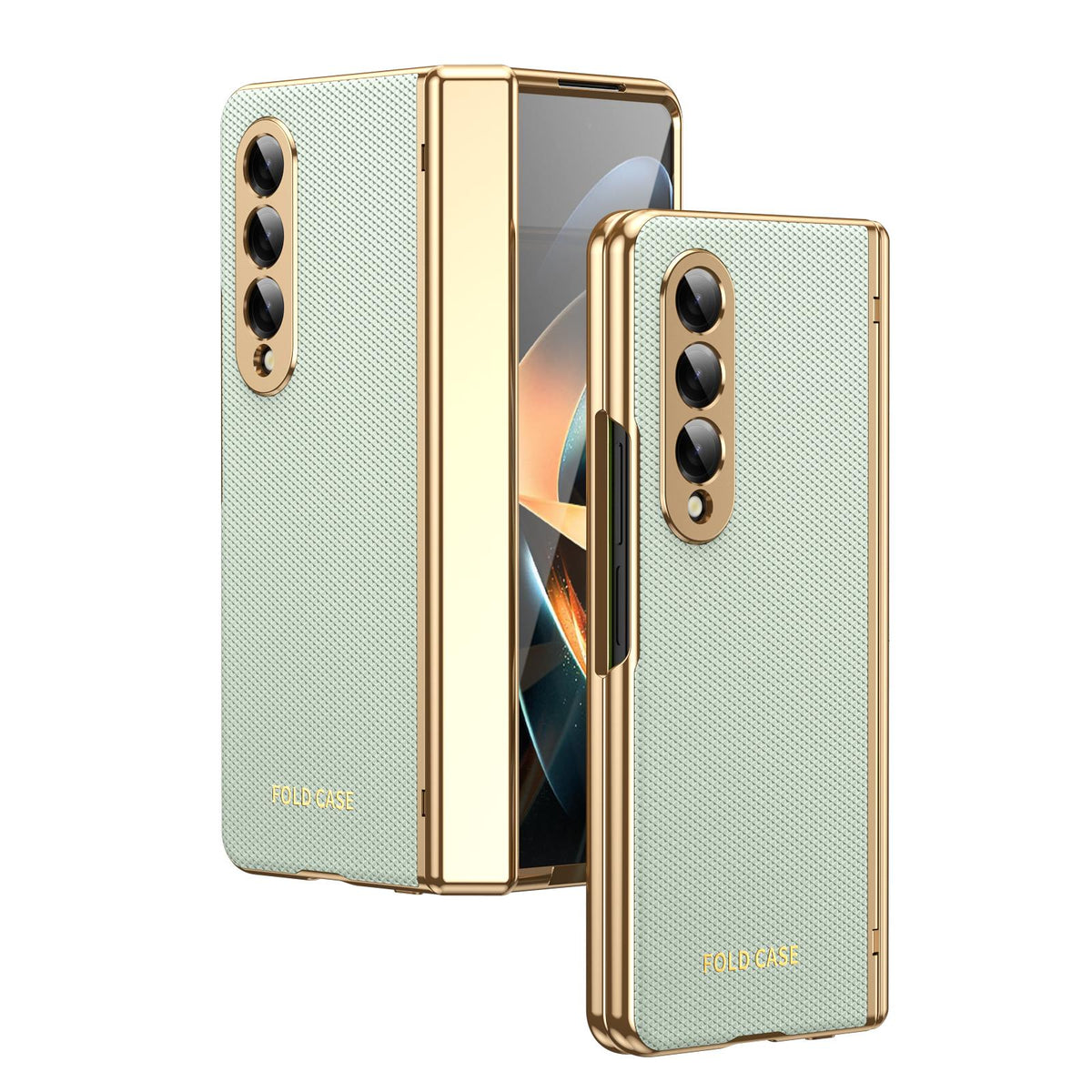 For Galaxy Z Fold3 5G Electroplated PC Fold Shockproof Vegan Leather Phone Case - Cyan - EDA010120013C