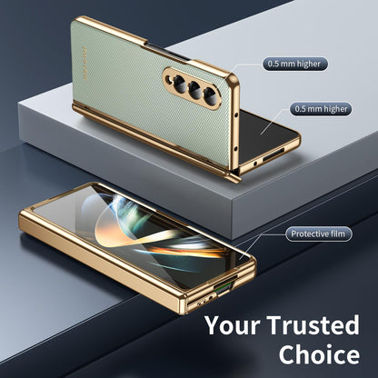For Galaxy Z Fold3 5G Electroplated PC Fold Shockproof Vegan Leather Phone Case - Cyan - EDA010120013C