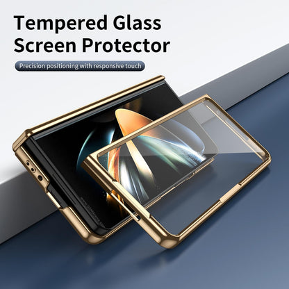 For Galaxy Z Fold3 5G Electroplated PC Fold Shockproof Vegan Leather Phone Case - Orange - EDA010120013D