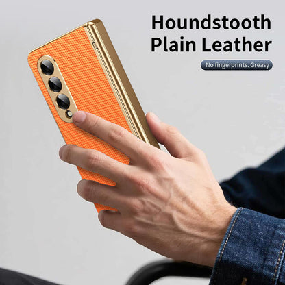 For Galaxy Z Fold3 5G Electroplated PC Fold Shockproof Vegan Leather Phone Case - Orange - EDA010120013D