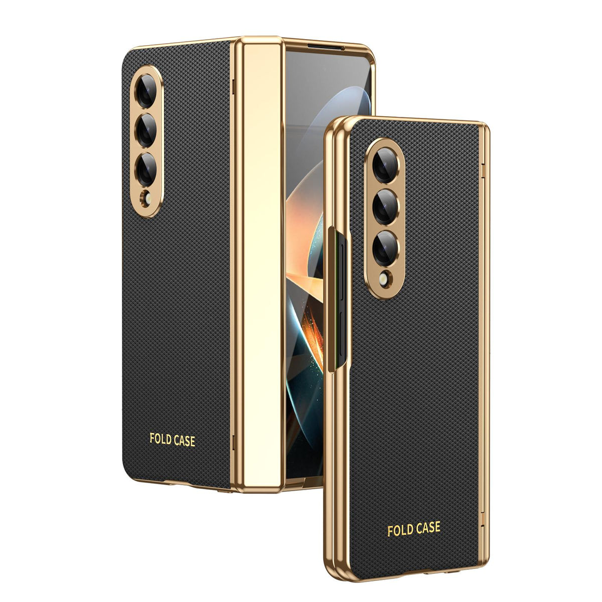 For Galaxy Z Fold3 5G Electroplated PC Fold Shockproof Vegan Leather Phone Case - Black - EDA010120013E